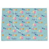 誕生日バルーン星とグリッター パーソナライズされた ラージペーパーバッグ (正面)