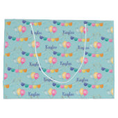 誕生日バルーン星とグリッター パーソナライズされた ラージペーパーバッグ (裏面)