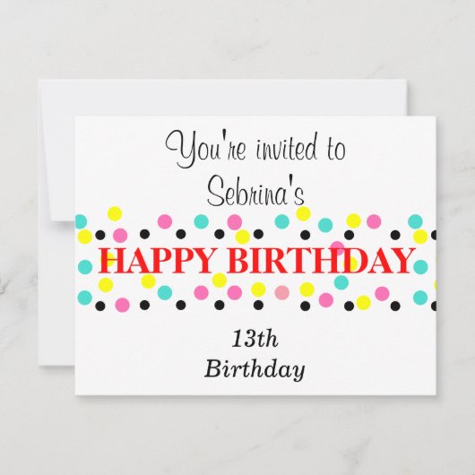 誕生日バルーン水玉模様 招待状 (正面)