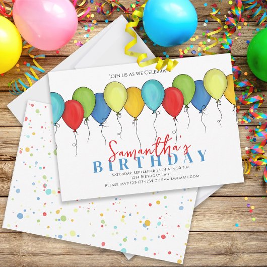 誕生日バルーン紙吹雪モダンパーティーかわいいおもしろい 招待状