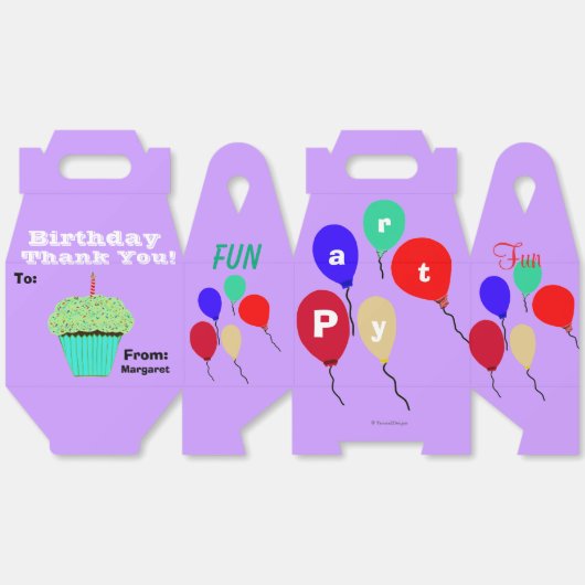 誕生日バルーン緑のカップケーキサンキューお名前 フェイバーボックス (見開き)