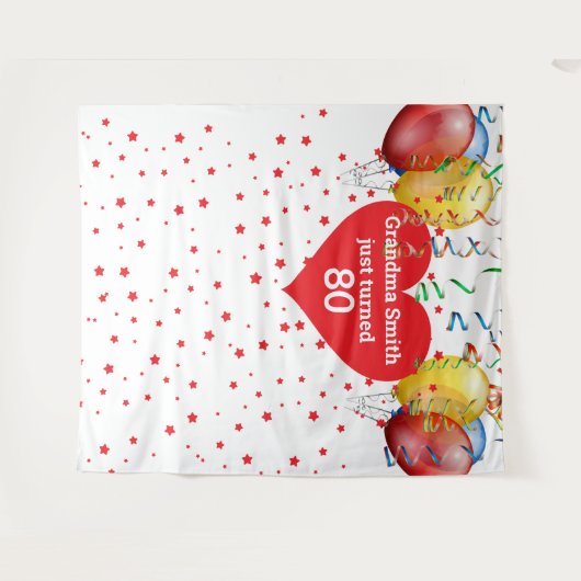 誕生日バルーン背景 80歳 フォトプロップ タペストリー (正面(横))