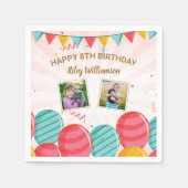 誕生日バルーン金ゴールドピンク紙吹雪写真Any Age スタンダードカクテルナプキン (正面)