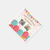 誕生日バルーン金ゴールドピンク紙吹雪写真Any Age スタンダードカクテルナプキン (角)