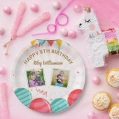 誕生日バルーン金ゴールドピンク紙吹雪写真Any Age ペーパープレート (パーティー)