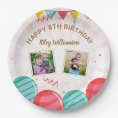 誕生日バルーン金ゴールドピンク紙吹雪写真Any Age ペーパープレート (正面)