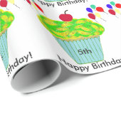 誕生日バルーン黄緑のカップケーキ ラッピングペーパー (ロールコーナー)