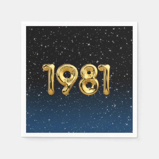 誕生日バルーン1981星ナプキンス スタンダードカクテルナプキン (正面)