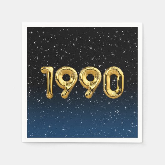 誕生日バルーン1990星 スタンダードカクテルナプキン (正面)