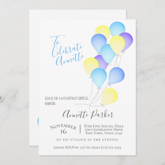 誕生日バルーン50th誕生日パーティー 招待状 (正面/裏面)
