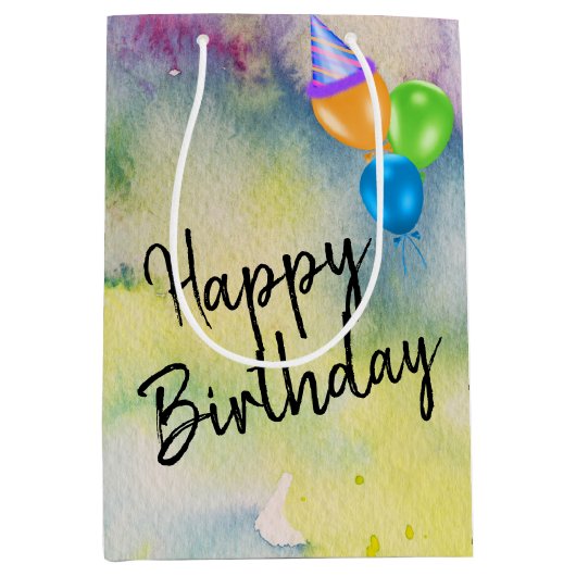 誕生日バルーン（水彩） ミディアムペーパーバッグ (正面)