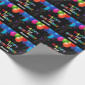 誕生日バルーン(黒)カラフルおめでとう ラッピングペーパー (角)