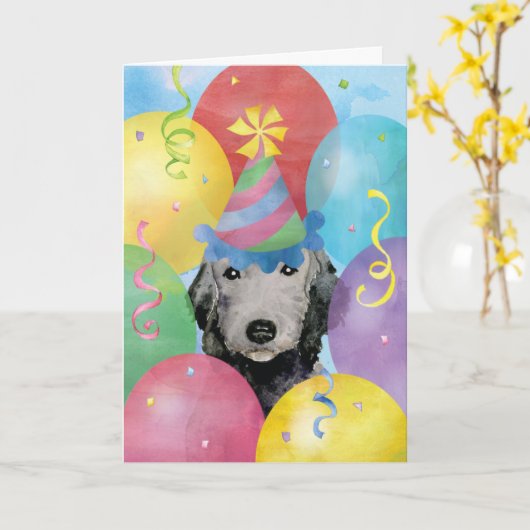 誕生日バルーンBedlington Terrier Card カード (黄色い花)