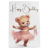 誕生日バレリーナベアとスリッパ ミディアムペーパーバッグ (正面)