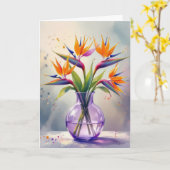 誕生日バードオブパラダイスフラワーブーケ カード (黄色い花)