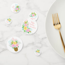 誕生日パイナップルバラフローラピンクターコイズ コンフェッティ