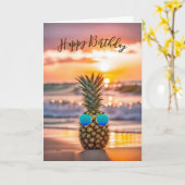 誕生日パイナップルレトロサングラス カード (黄色い花)
