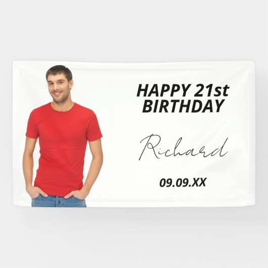 誕生日パカスタムーティー写真モダン白男 横断幕 (横)