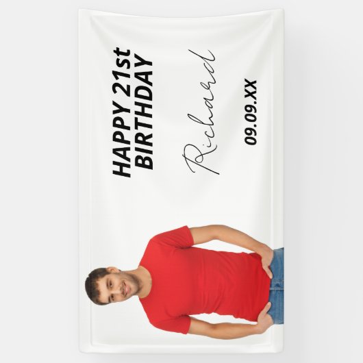 誕生日パカスタムーティー写真モダン白男 横断幕 (縦)