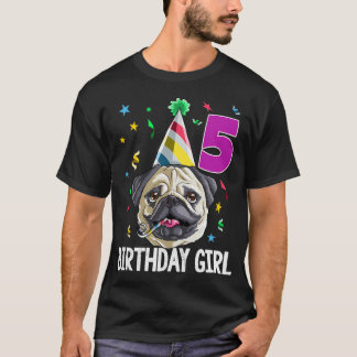 誕生日パグ女の子5 Tシャツ