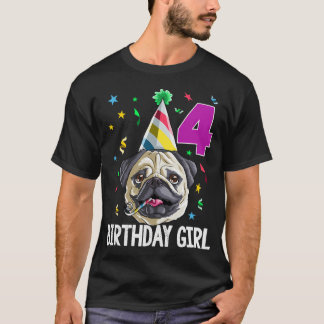 誕生日パグ女の子 4 Tシャツ