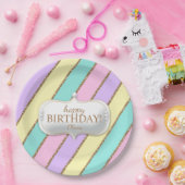 誕生日パステルストライプユニコーン誕生日レインボー ペーパープレート (パーティー)