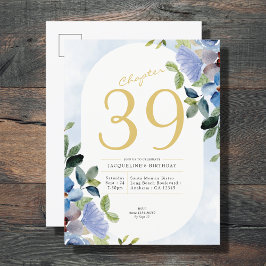 誕生日パステルブルーフローラ インビテーションポストカード