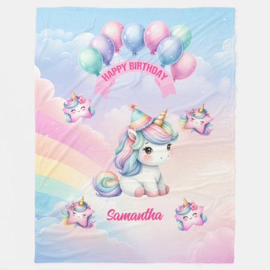 誕生日パステルユニコーンブランケットfor girl フリースブランケット (正面)