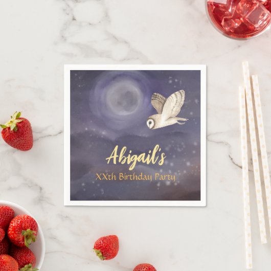 誕生日パパーソナライズされたーティー満月とフクロウ スタンダードカクテルナプキン (インサイチュ)