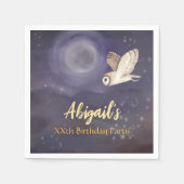 誕生日パパーソナライズされたーティー満月とフクロウ スタンダードカクテルナプキン (正面)