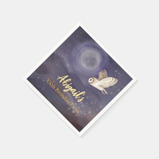 誕生日パパーソナライズされたーティー満月とフクロウ スタンダードカクテルナプキン (角)