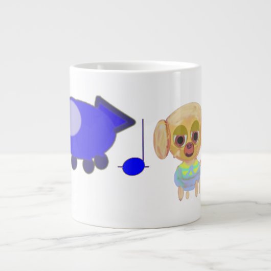 誕生日パピーの青い宇宙船 ジャンボコーヒーマグカップ (正面)