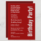 誕生日パモダンーティ大赤と白テンプレート 招待状 (正面/裏面)