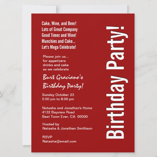 誕生日パモダンーティ大赤と白テンプレート 招待状 (正面)