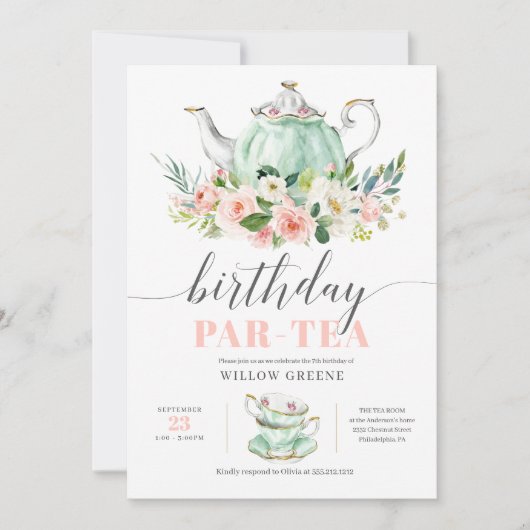 誕生日パルティーティーパーティーガールバースデーパーティー 招待状 (正面)