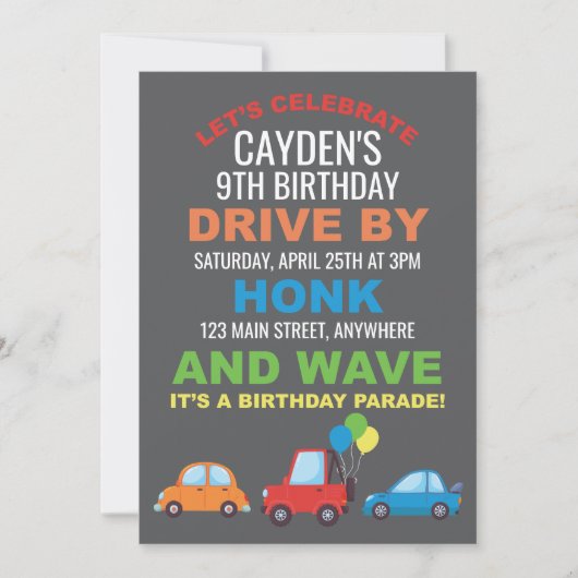 誕生日パレード招待状検疫誕生日 招待状 (正面)