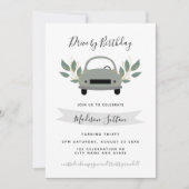 誕生日パレード車の緑の葉 招待状 (正面)