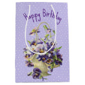 誕生日パンジー水玉模様 ミディアムペーパーバッグ (正面)