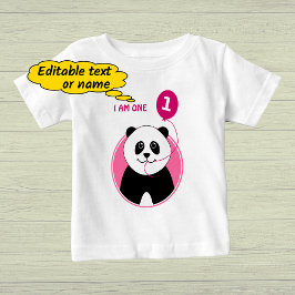 誕生日パンダのピンク色のバルーン1 ベビーTシャツ