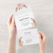 誕生日パンパスグラスバラピンク花模様パーティーRSVP オールインワン招待状 (貼ってはがせる)