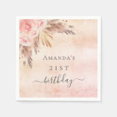 誕生日パンパスグラスバラ金ゴールドピンクフローラ スタンダードカクテルナプキン (正面)