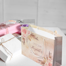 誕生日パンパスグラスバラ金ゴールドピンクフローラ ラージペーパーバッグ