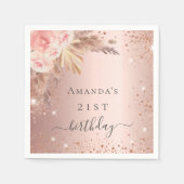 誕生日パンパスグラスバラ金ゴールドフローラパーティー スタンダードカクテルナプキン (正面)