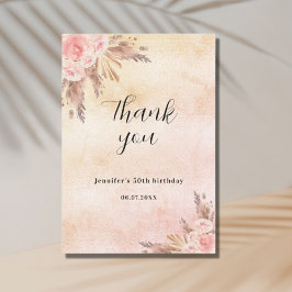 誕生日パンパスグラスバラ金ゴールド花模様ボホ サンキューカード