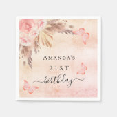 誕生日パンパスグラスバラ金ゴールド蝶 スタンダードカクテルナプキン (正面)