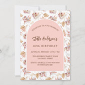 誕生日パンパスグラス花バラ金ゴールドピンク 招待状 (正面)