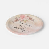 誕生日パンパスグラス赤面バラ金ゴールド花模様 ペーパープレート (アングル)