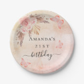 誕生日パンパスグラス赤面バラ金ゴールド蝶 ペーパープレート (正面)