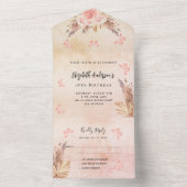 誕生日パンパバラ金ゴールドbuteflies花模様RSVP オールインワン招待状 (内側)