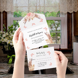 誕生日パンパバラ金ゴールドbuttefly花模様RSVP オールインワン招待状